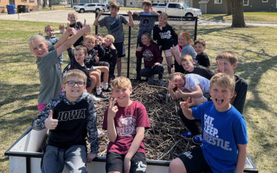 Hull Christian School students help with clean-up at the school